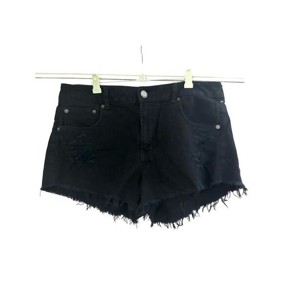 American Eagle Outfitters Pants - AMERICAN EAGLE Black Distressed Stretch Shorts - Curve Plus Sz 14